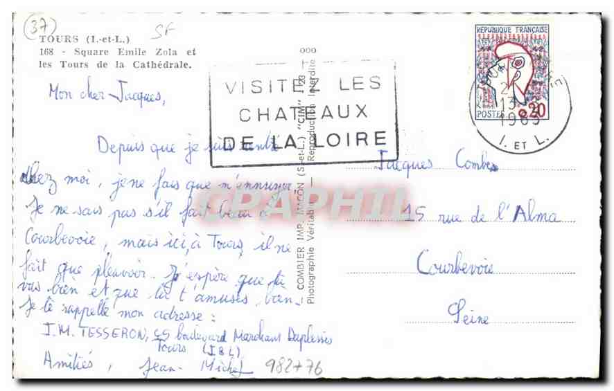 CPA Tours I et L Square Emile Zola et les Tours de la Cathedrale  — Rückseite