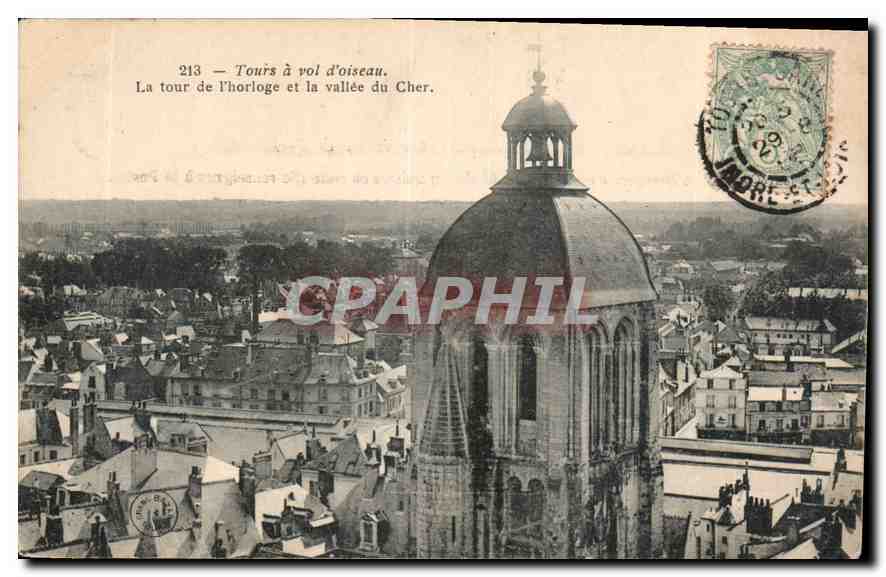 CPA Tours a Vol d'Oiseau la tour de l'Horloge et la Vallee du Cher 