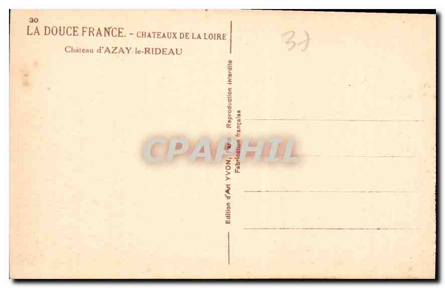 CPA Chateaux de la Loire Chateau d'Azay le Rideau  — Rückseite