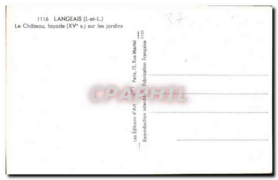 CPA Langeais I et L le Chateau Facade XV S sur les Jardins  — Rückseite