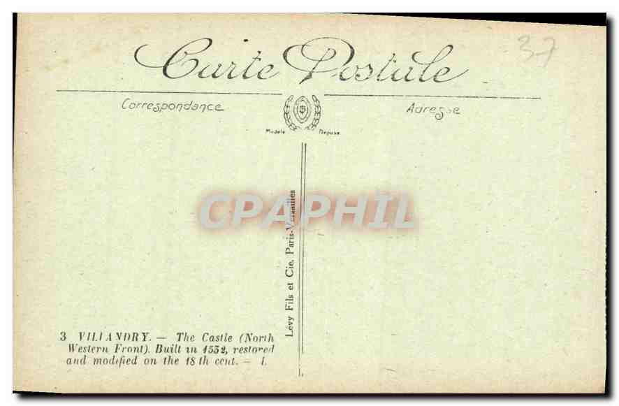 CPA Villandry le Chateau Cote Nord Ouest bati en 1532 restaure et modifie au XVIII siecle  — Rückseite