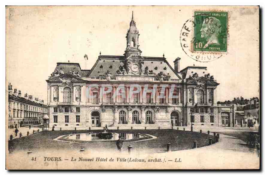 CPA Tours le nouvel hotel de Ville 
