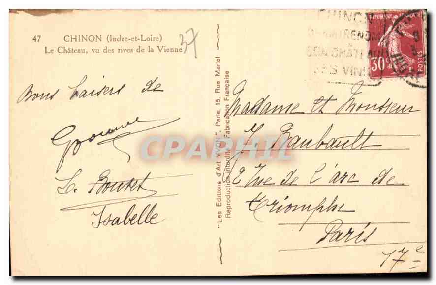 CPA Chinon Indre et Loire le Chateau vu des rives de la Vienne  — Rückseite