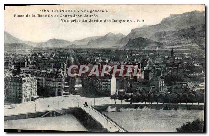 Grenoble - Vue générale - Place de la Bastille et Cours Jean-Jaurès - E.R.