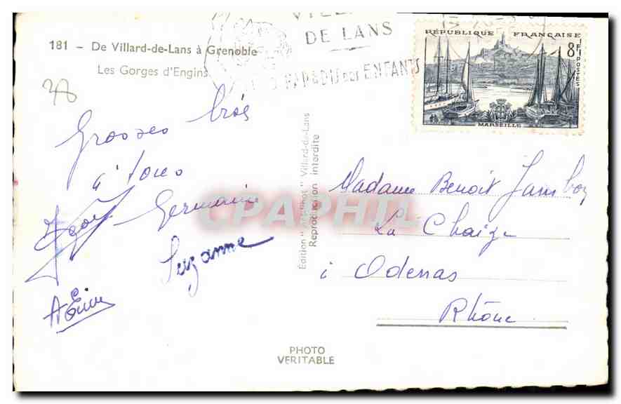 Les Gorges d'Engins — De Villard-de-Lans à Grenoble — Édition Villard-de-Lans — Verso