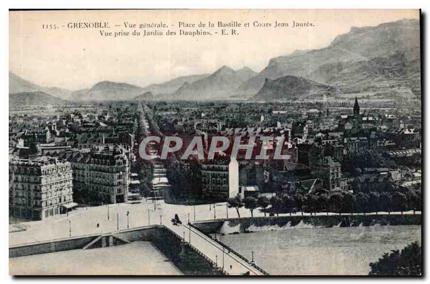 Grenoble — General View — Place de la Bastille and Coars Jean Jaurès — View Taken from the Jardin des Dauphins — E. R.