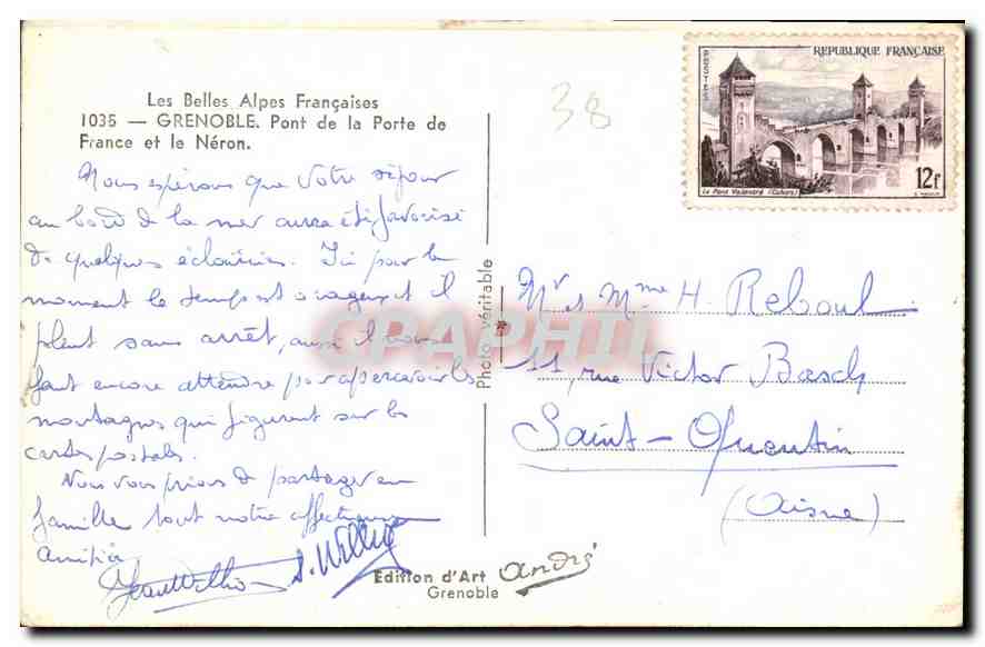 Pont de la Porte de France — Grenoble — Édition d'Art Andrés — Verso