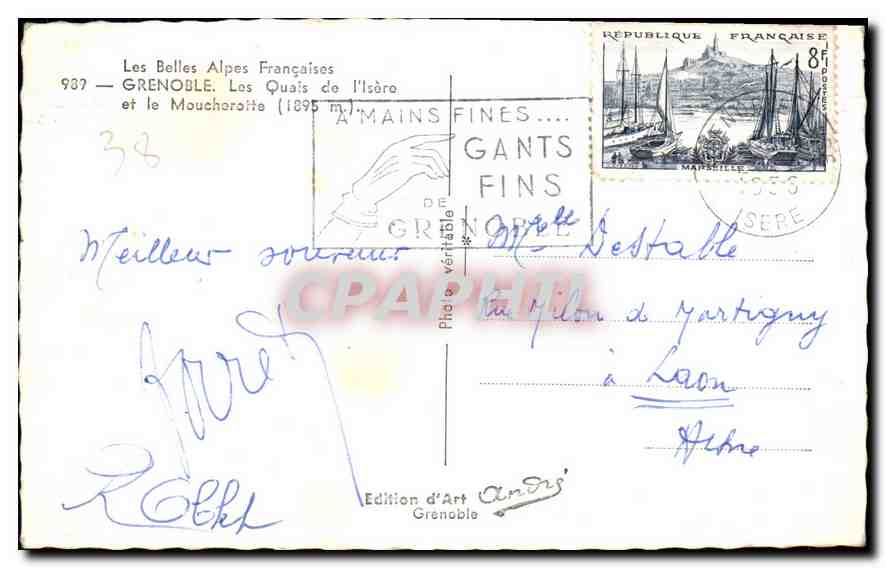 Les Quais de l'Isère et le Mouchorotte (1895 m) — Grenoble — Édition d'Art Andrés — Back