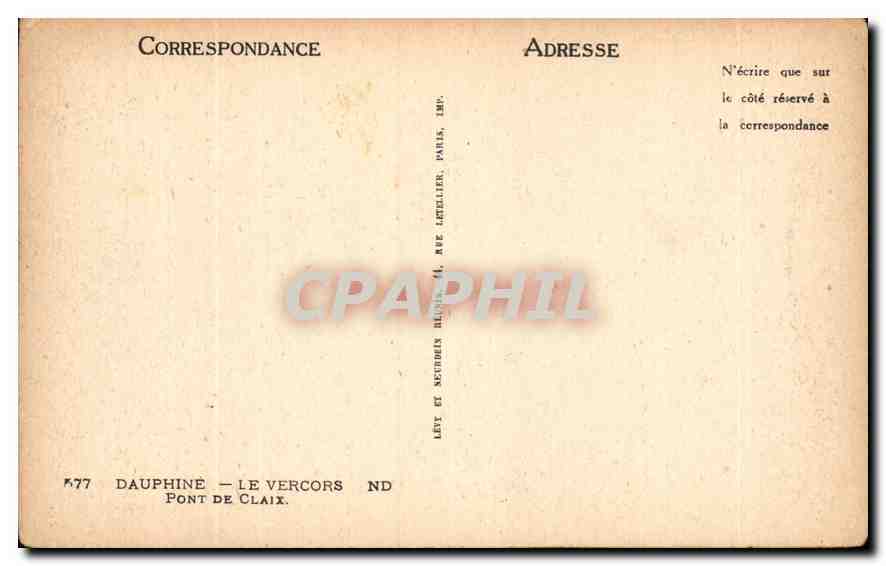 CPA Dauphine le Vercors pont de Claix  — Rückseite