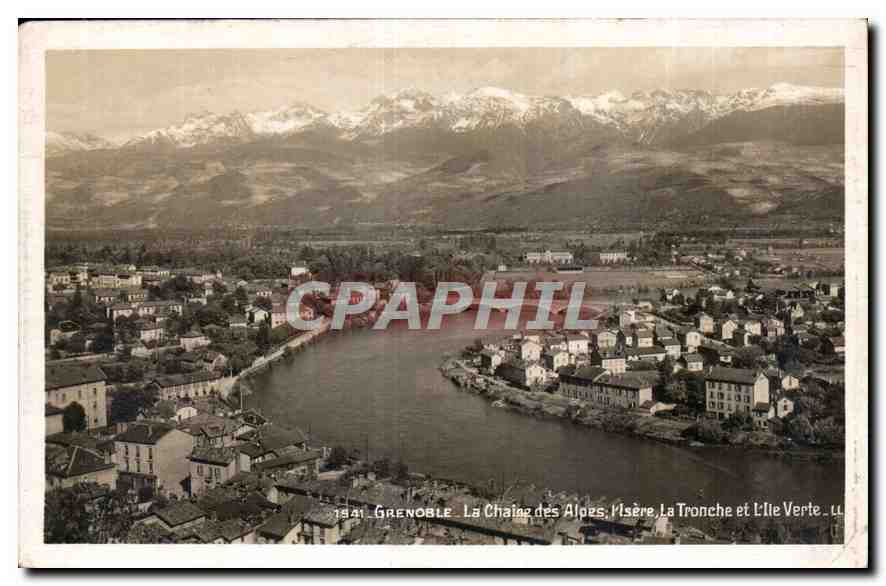 Grenoble — La Chaîne des Alpes, l'Isère, La Tronche et L'Île Verte — 1941