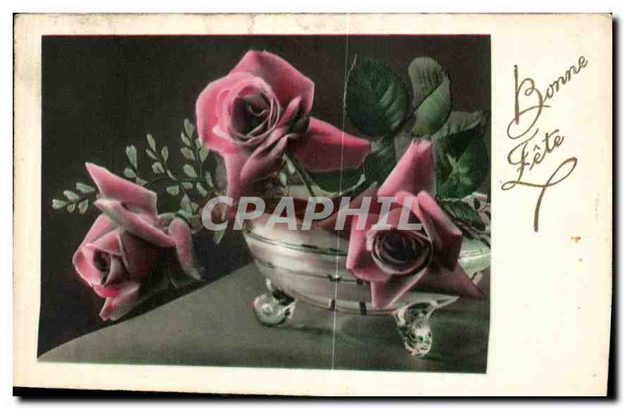 Roses dans un vase — Carte postale — Guerigny, novembre 1931