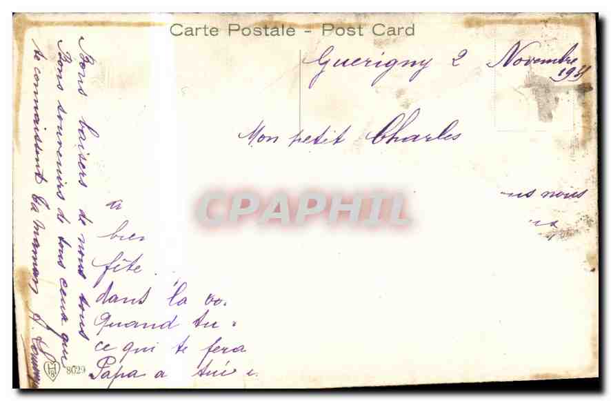 Roses dans un vase — Carte postale — Guerigny, novembre 1931 — Rückseite