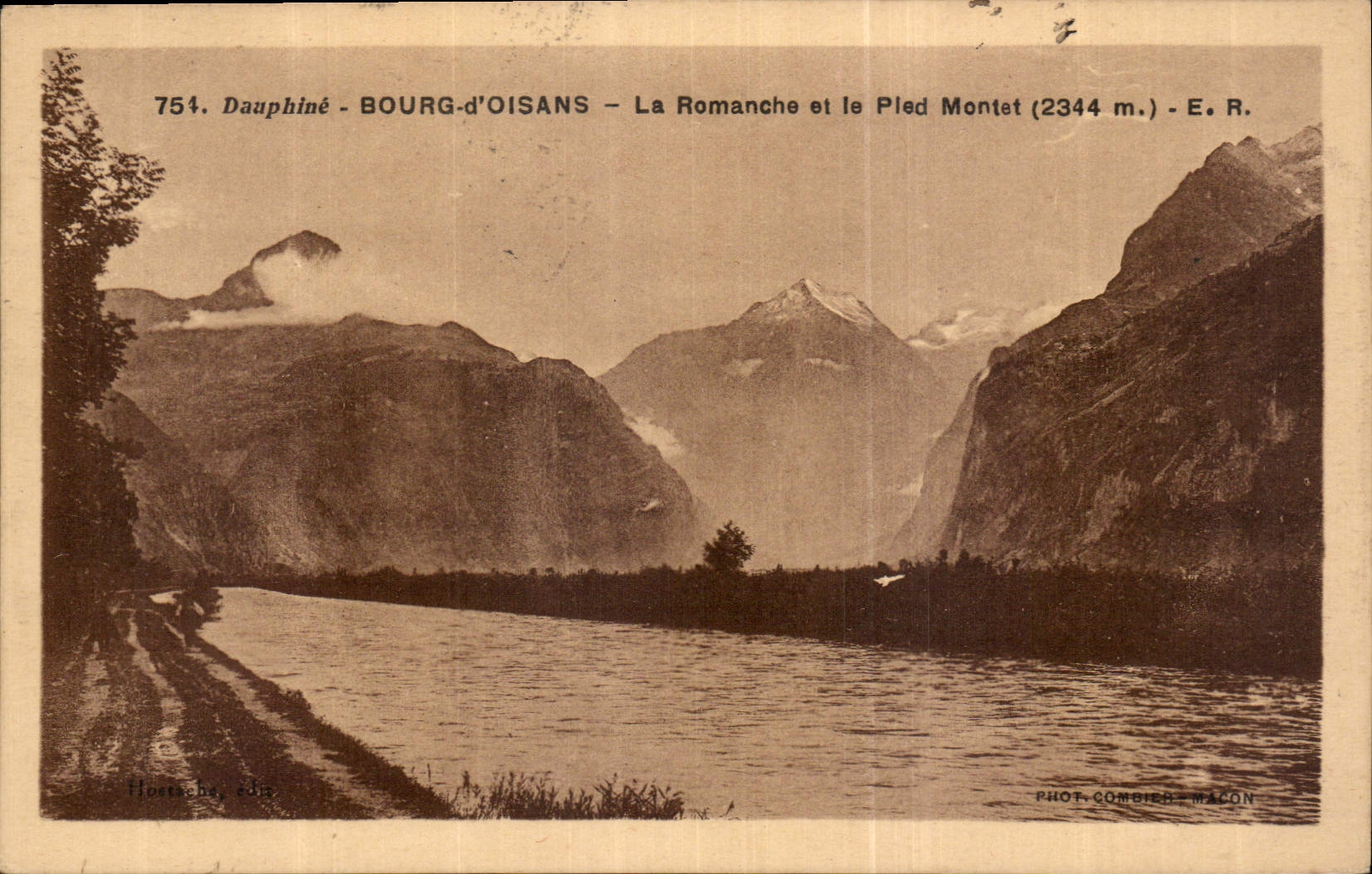Bourg-d'Oisans — La Romanche et le Pled Montet (2344 m.) — E.R. — Phot. Combier, Mâcon