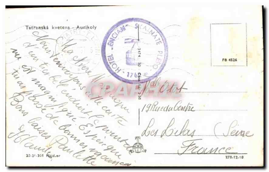 CPA Tatranska kvetena Aurikoly Fleurs — Back