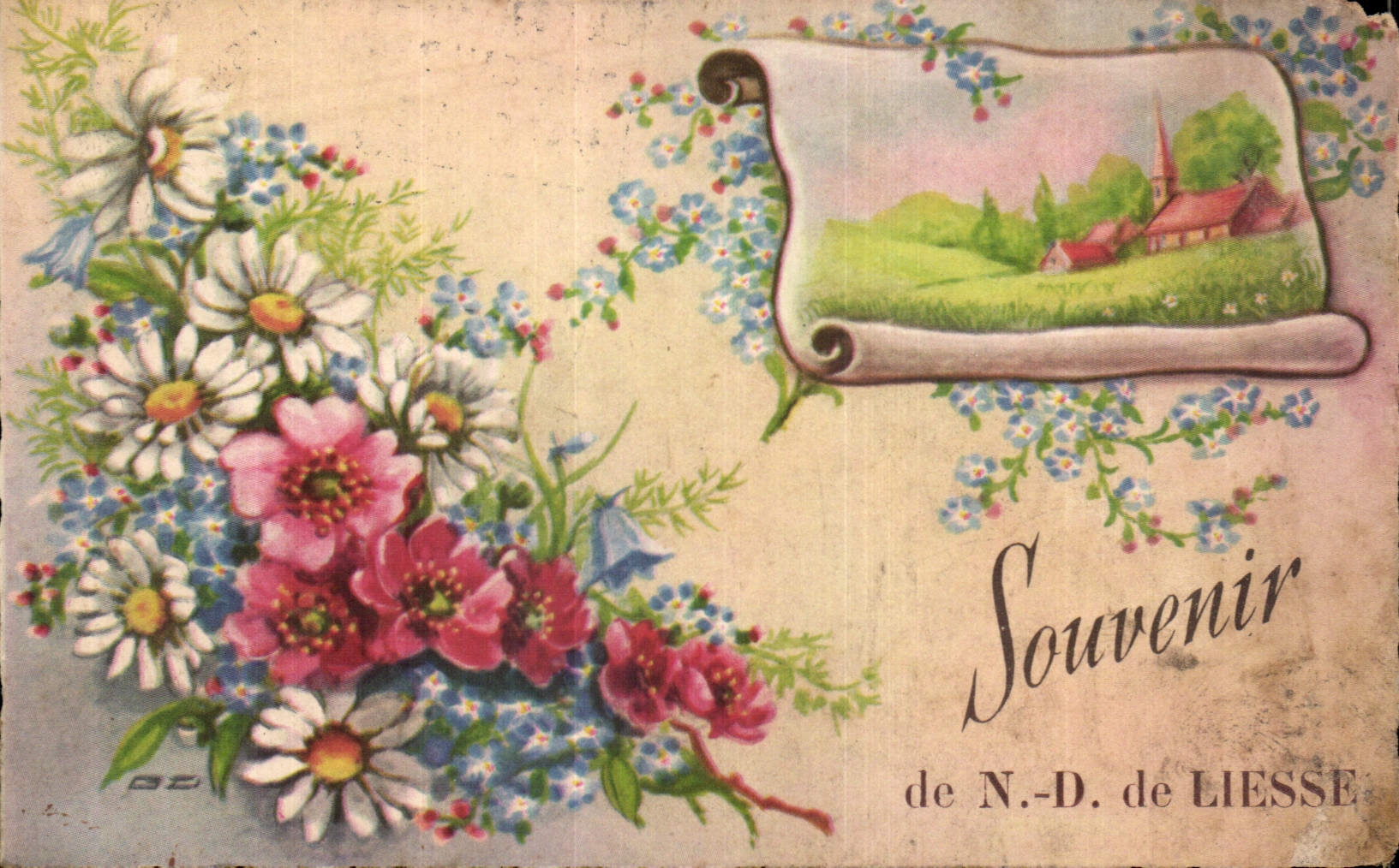 CPA Souvenir de N D de Liesse Fleurs
