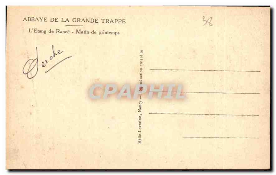 CPA Abbaye de la Grande Trappe L'Etang de Rance Matin de printemps  — Verso