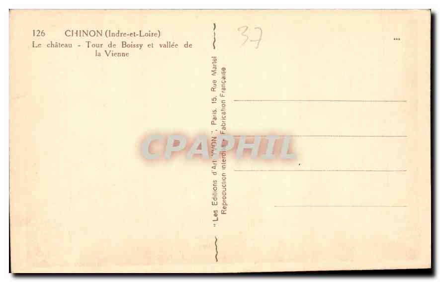 CPA Chinon Indre et Loire Le Chateau Tour de Boissy et vallee de la Vienne  — Rückseite