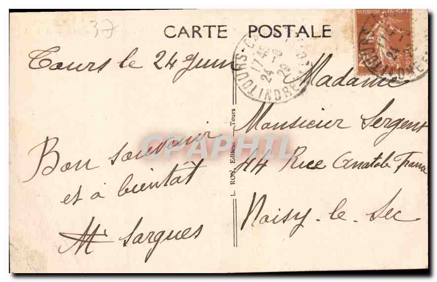 CPA Tours Panorama de la Ville partie Ouest la Rue des Halles au loin la Cathedrale  — Rückseite