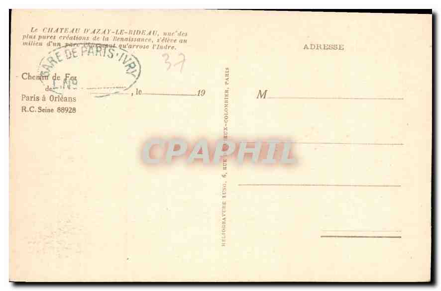 CPA Chateau d'Azay le Rideau  — Verso