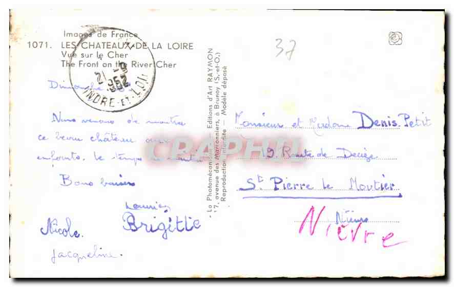 CPA Images de France Les Chateaux de la Loire Vue sur le Cher  — Rückseite
