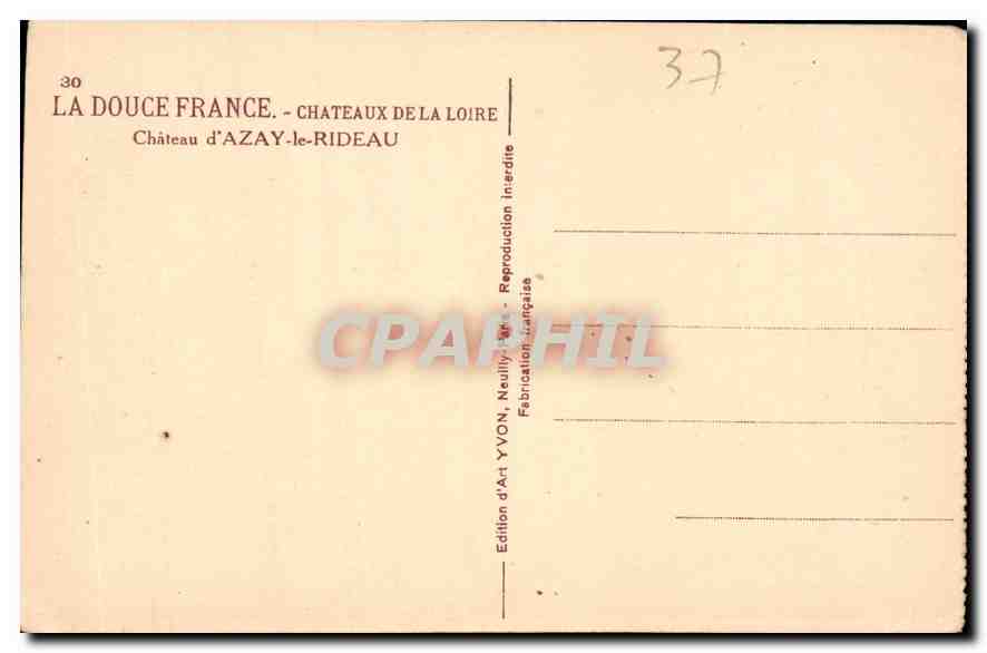CPA La Douce France Chateaux de la Loire Chateau d'Azay le Rideau  — Verso