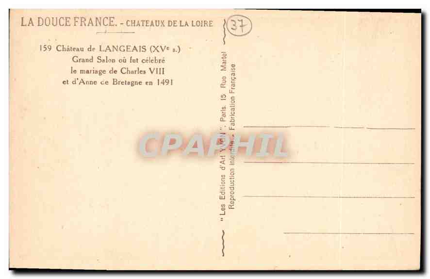 CPA La Douce France Chateaux de la Loire Chateau de Langeais Grand Salon uo fut celebre le mariage d — Rückseite