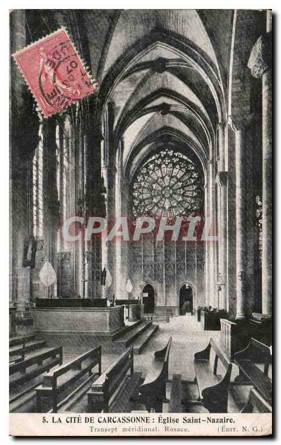 CPA La Cite de Carcassonne Eglise Saint Nazaire Transpert meridional Rosace 