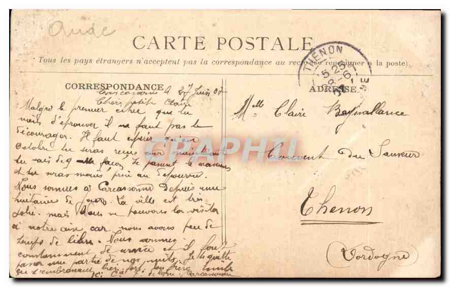 CPA La Cite de Carcassonne Eglise Saint Nazaire Transpert meridional Rosace  — Rückseite