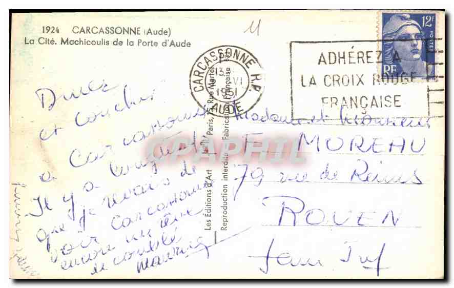 CPA Carcassonne Aude La Cite Machicoulis de la Porte d'Aude  — Verso