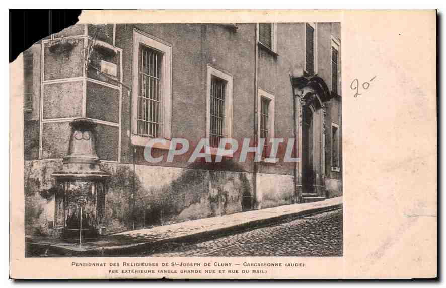 CPA Pensionat des Religieuses de St Joseph de Cluny Carcassonne Aude Vue exterieure angle grande rue