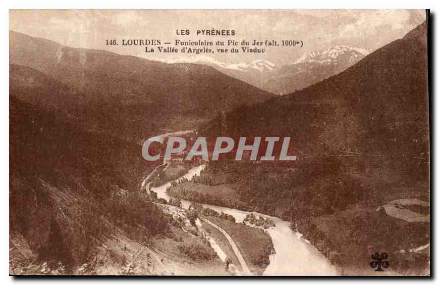 CPA Les Pyrenees Lourdes Funiculaire du Pic du Jer La Vallee d'Argeles vue du Viaduc 