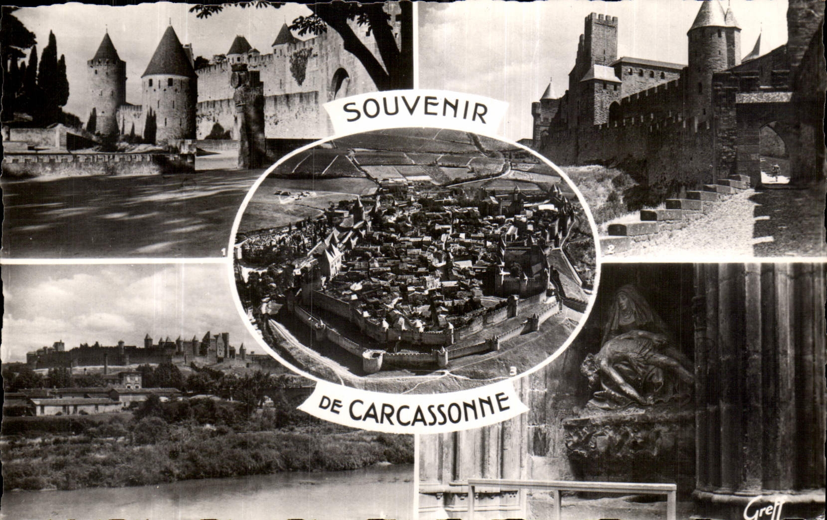 CPA Souvenir de Carcassonne Entree de la Cite Montee de la Porte d'aude La Pieta Vue aerienne 