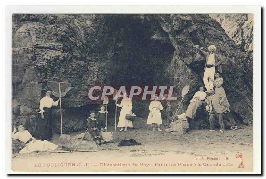 le POULIGUEN distraction du pays Partie de Peche a la grande cote Costumes Coiffe animation TOP CPA