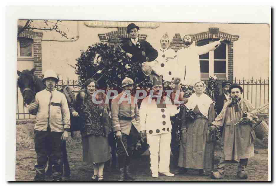 carte photo carnaval cirque clown pierrot arlequin original policier pompier poste costume pittoresque animation TOP CPA