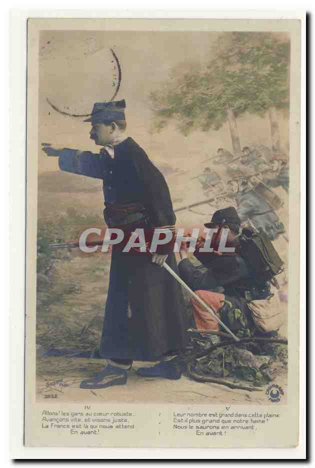 en avant ! leur nombre est il plus grand que notre haine ? fusil epee sabre uniforme propagande animation CPA
