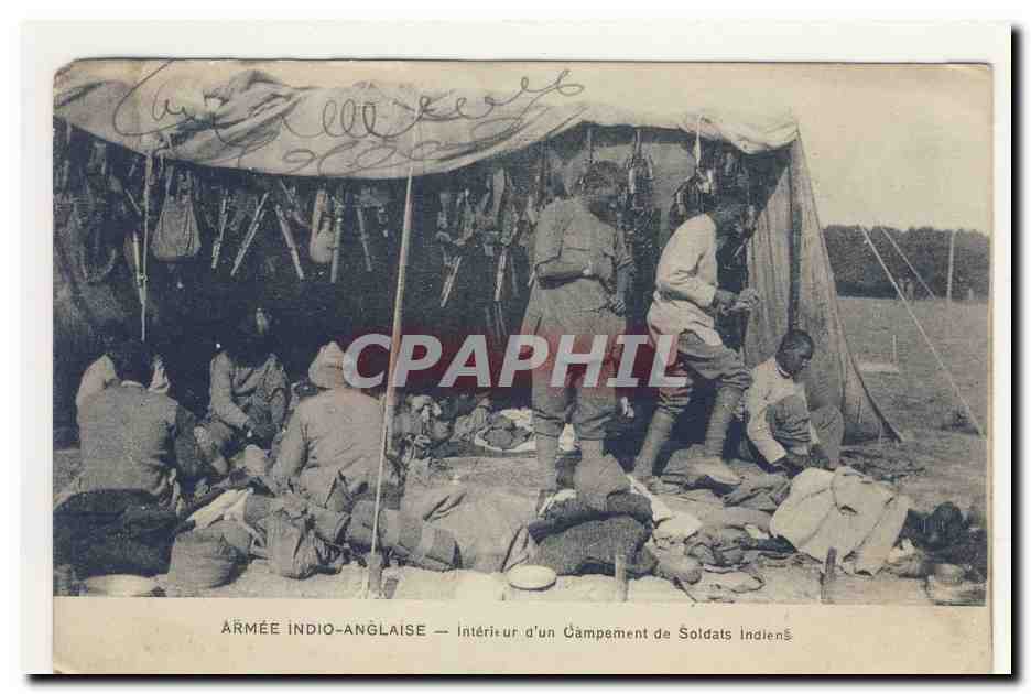Armée indio-anglaise — Intérieur d'un campement de soldats indiens — CPAPHIL