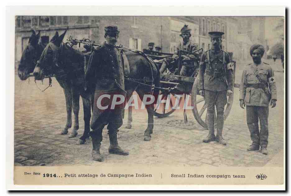 1914 petit attelage de campagne Indien small Indian campaign team squad animation TOP CPA