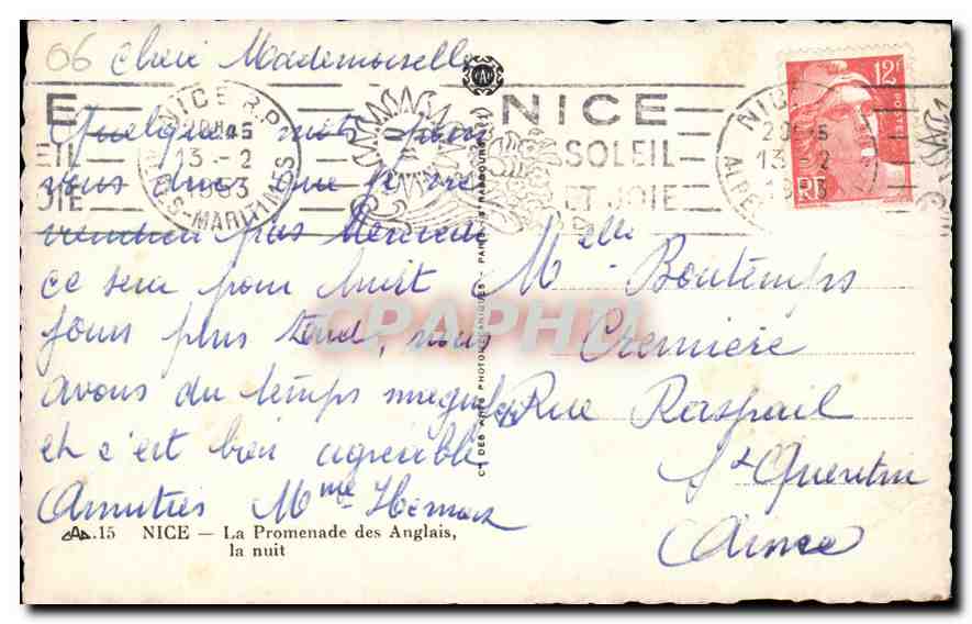 CPA Nice la Promenade des Anglais la nuit  — Rückseite