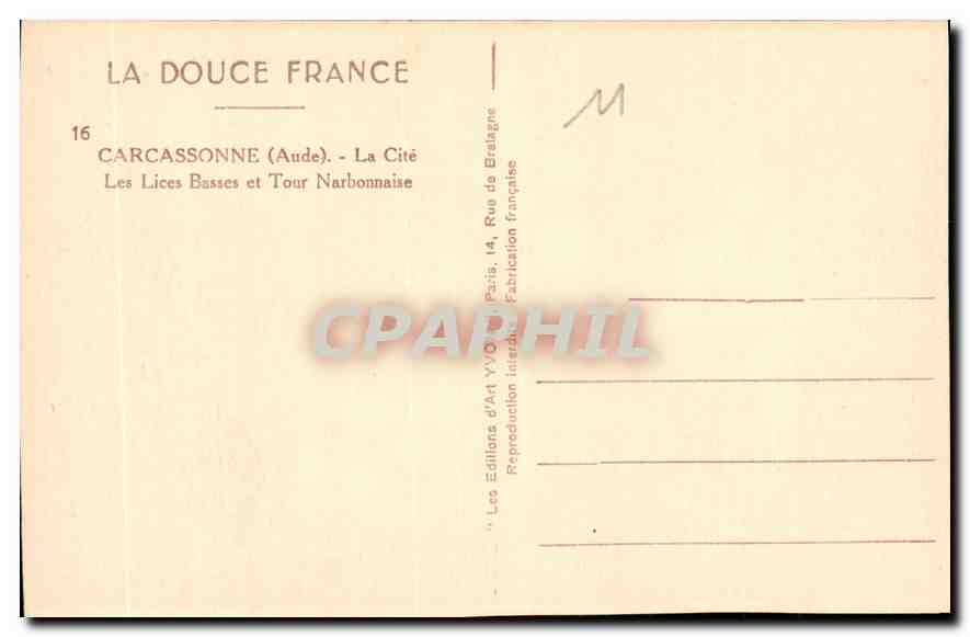 CPA Carcassonne Aude la Cite les Lices Basses et Tour Narbonnaise  — Rückseite