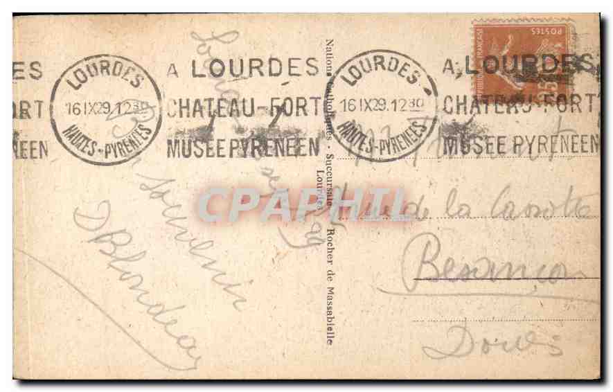 CPA Lourdes la Grotte  — Verso