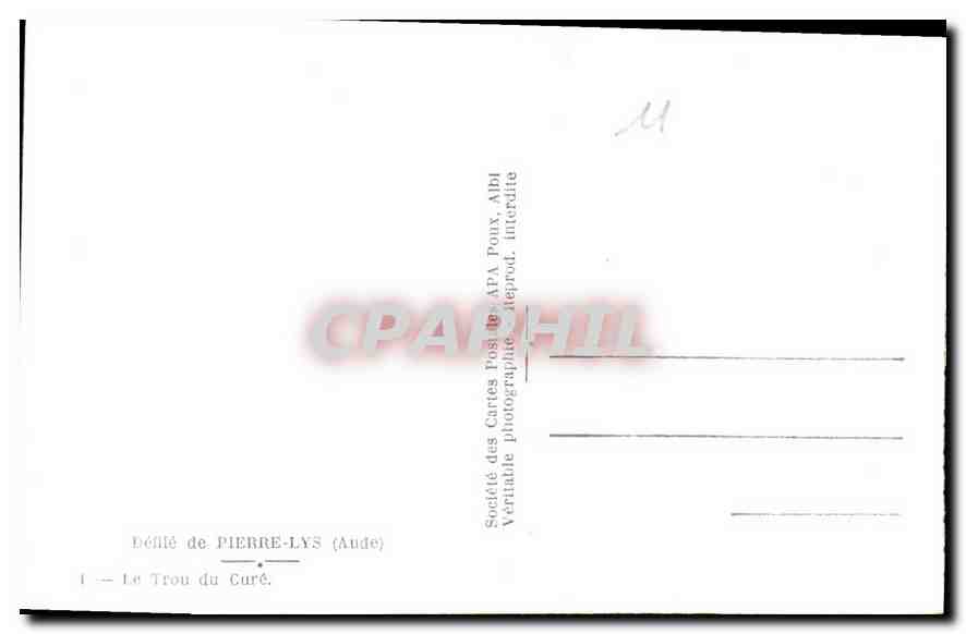 CPA Defile de Pierre Lys Aude le Trou du Cure  — Rückseite