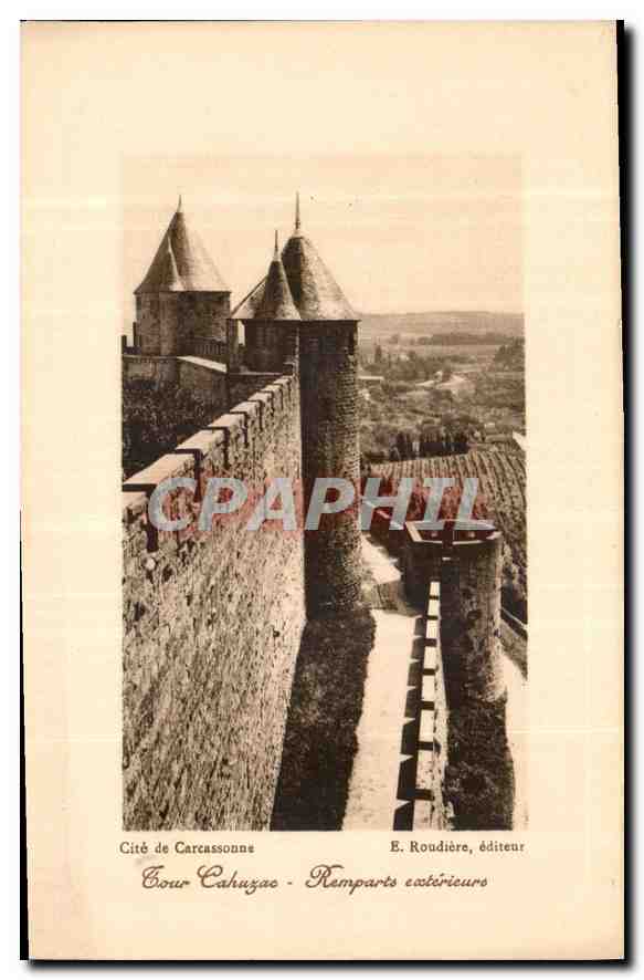 CPA Cite de Carcassonne Tour Cahuzac Remparts exterieure 