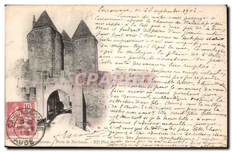 CPA Cite de Carcassonne Porte de Narbonne 