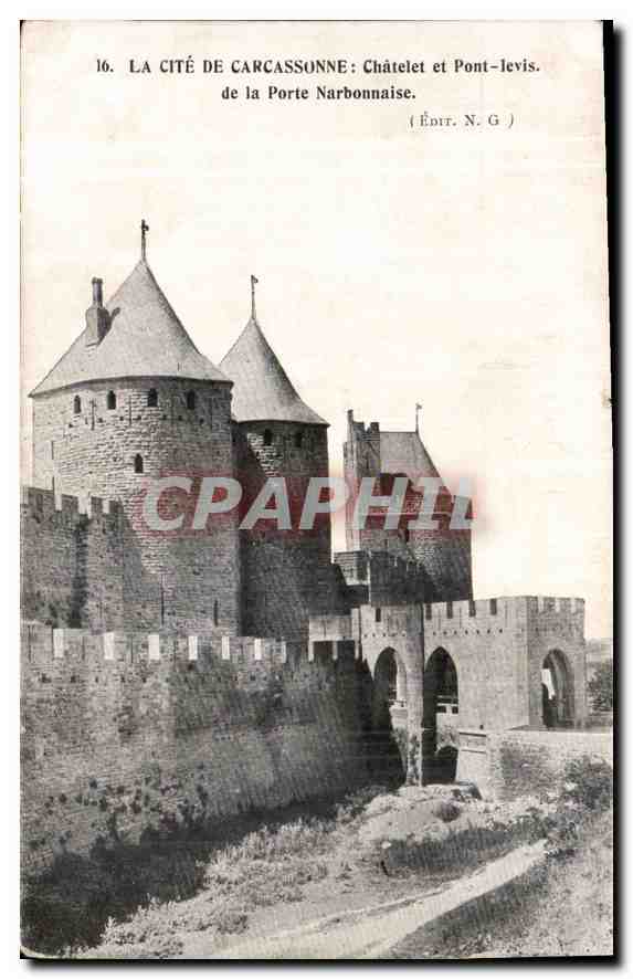Cité de Carcassonne — Châtelet et Pont-levis — Édit. N.G.