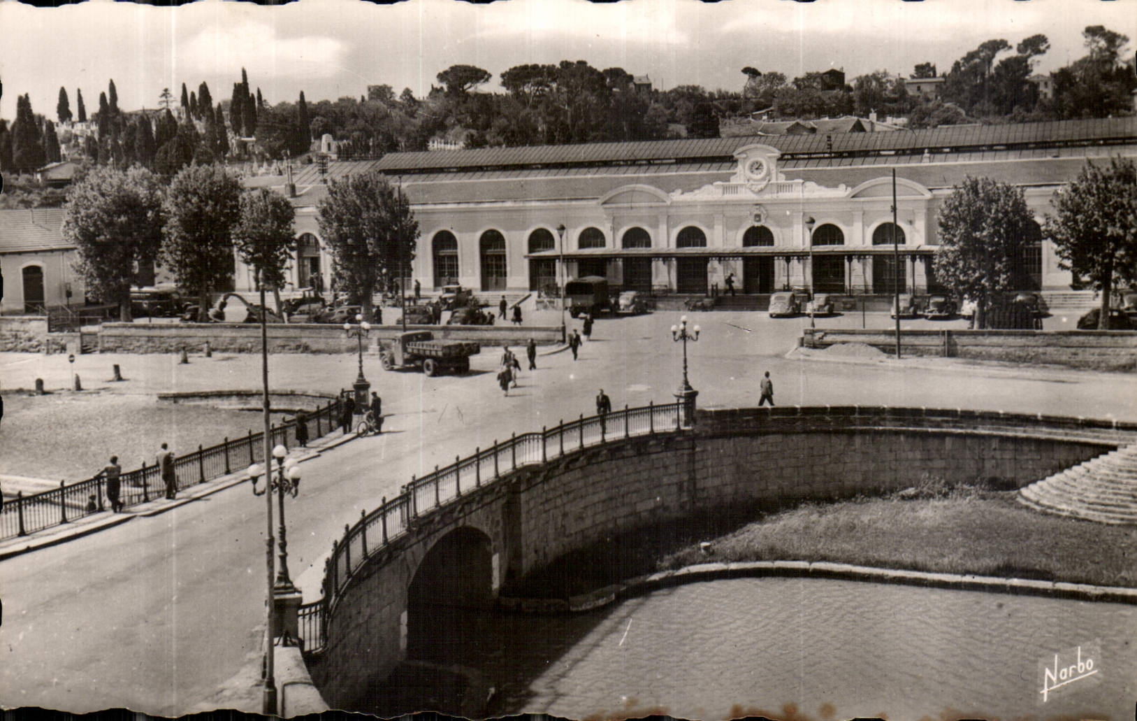 CPM Carcassonne Aude la Gare et le Pont sur le Canal du Midi 