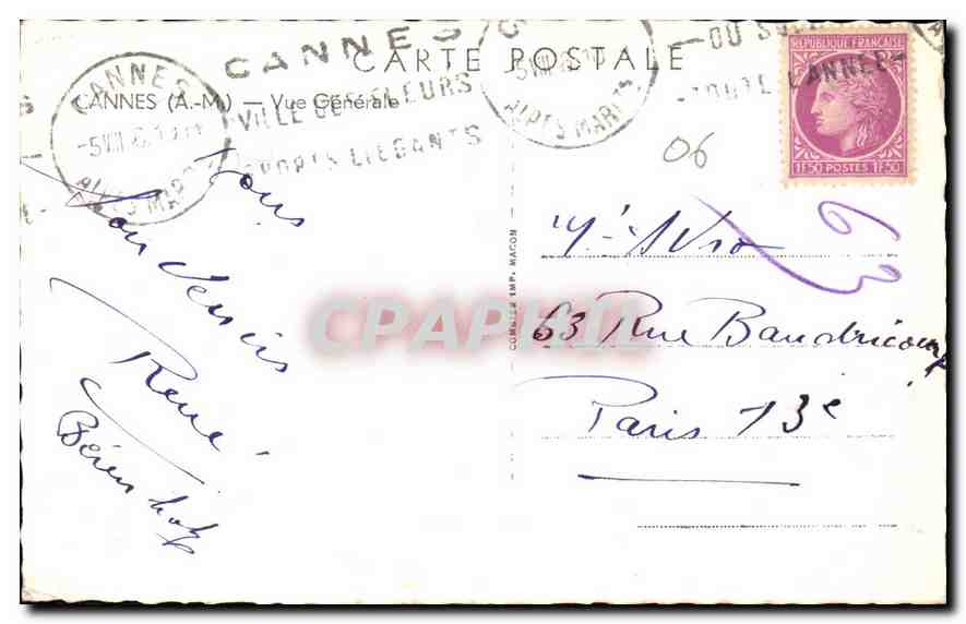CPA Cannes A M vue generale  — Verso