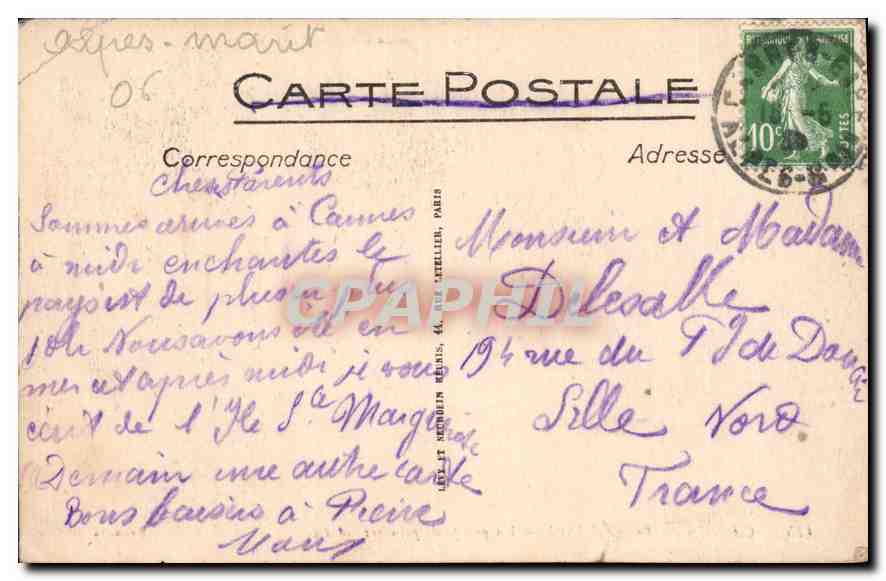 CPA Cannes le Grand Hotel un Groupe de Palmiers  — Rückseite