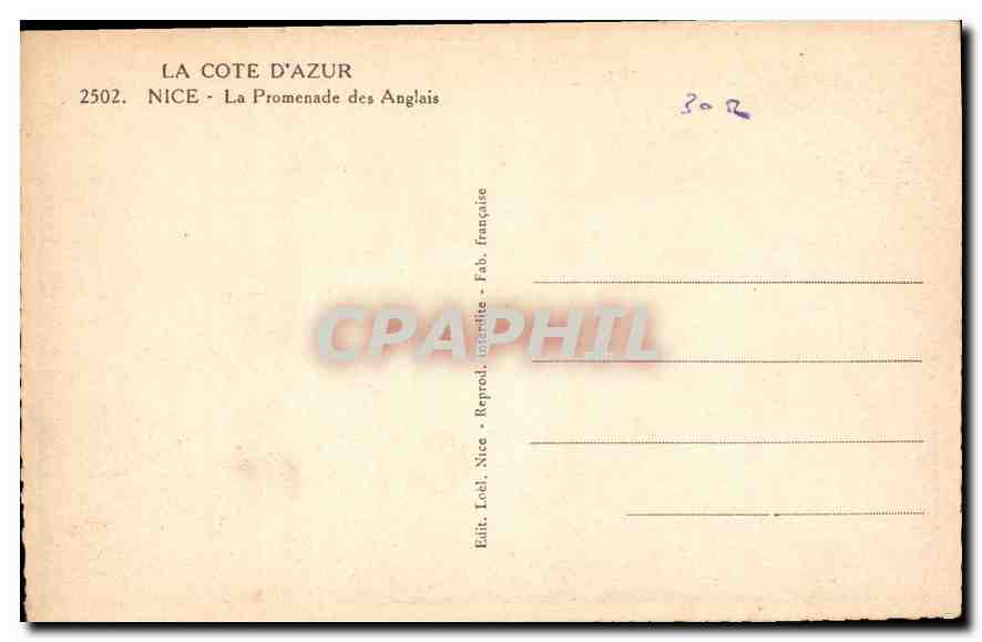 CPA La Cote d'Azur Nice la Promenade des Anglais  — Rückseite