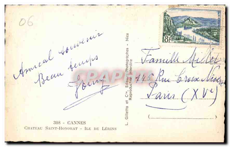 Château Saint-Honorat — Île de Lérins — L. Gilletta & Cie, Cannes — Verso