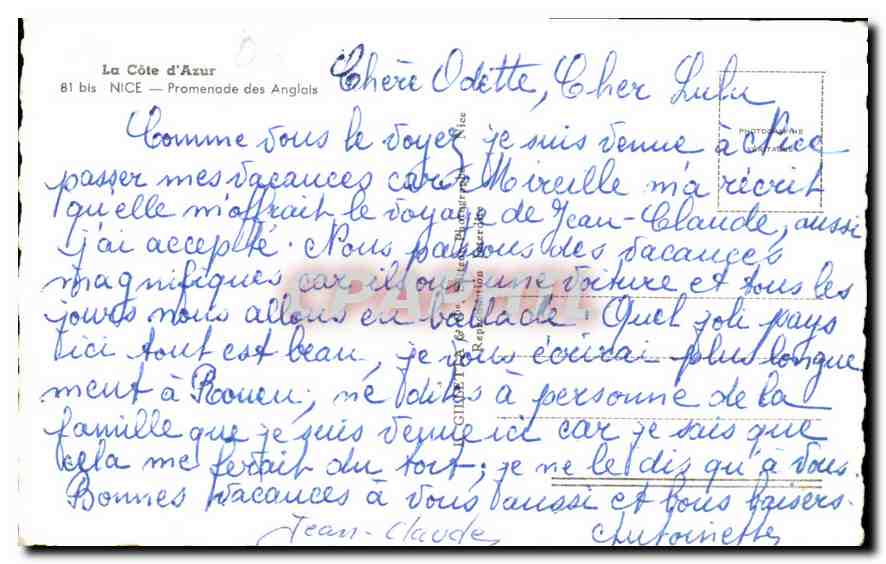 CPA La Cote d'Azur Promenade des Anglais  — Verso